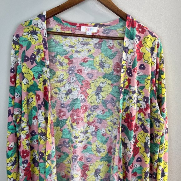 LuLaRoe Duster Cardigan Large Long Sleeve Floral Print Long Linen Blend Womens - Picture 2 of 9